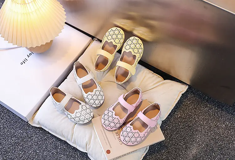 Girls Cut Out Leather Shoes Pink Yellow White Non-Slip Sole — feature 4