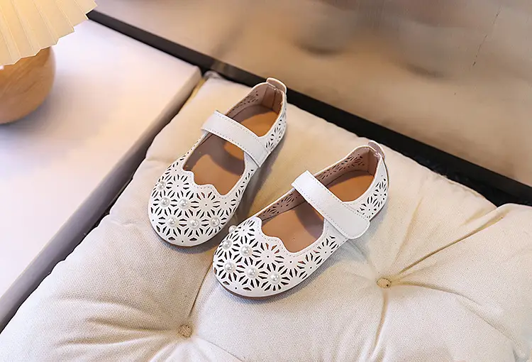 Girls Cut Out Leather Shoes Pink Yellow White Non-Slip Sole — feature 9