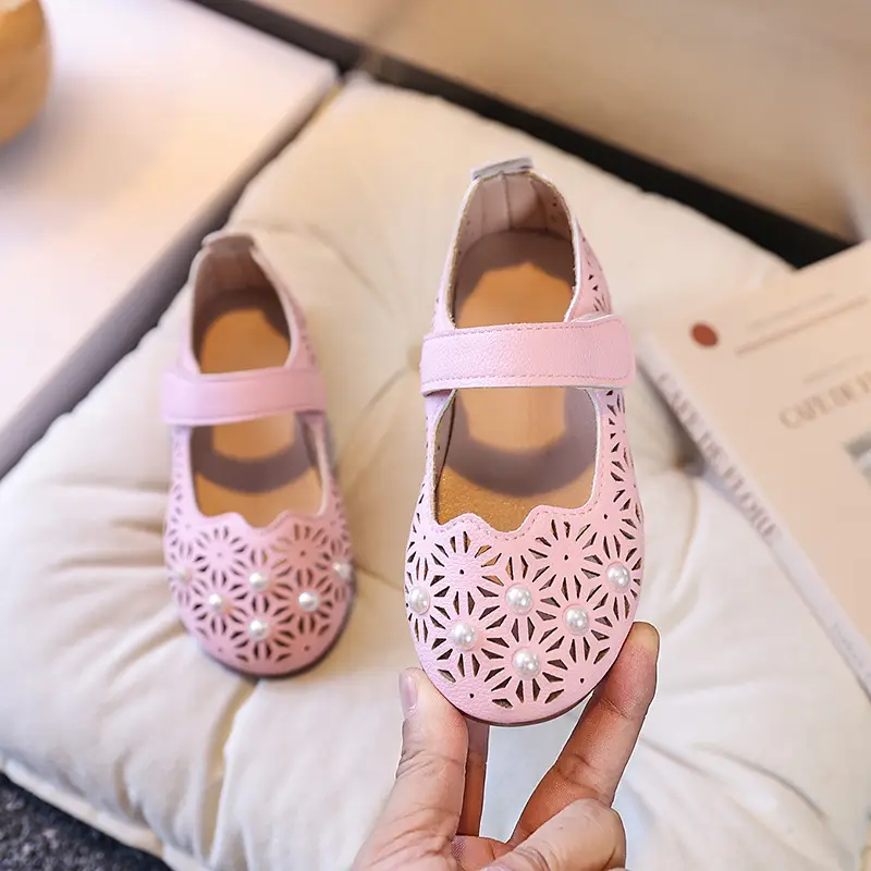 Girls Cut Out Leather Shoes Pink Yellow White Non-Slip Sole