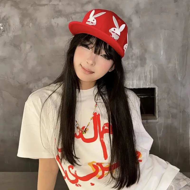 American Hip-Hop Red Rabbit Cap Women Summer Y2K