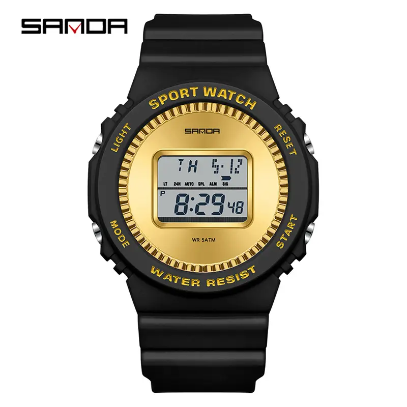 Sanda Digital Watch Black Gold Waterproof Sports Wear