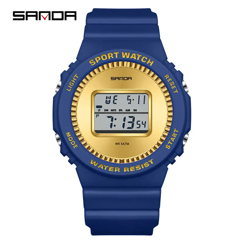 Sanda Digital Watch Black Gold Waterproof Sports Wear