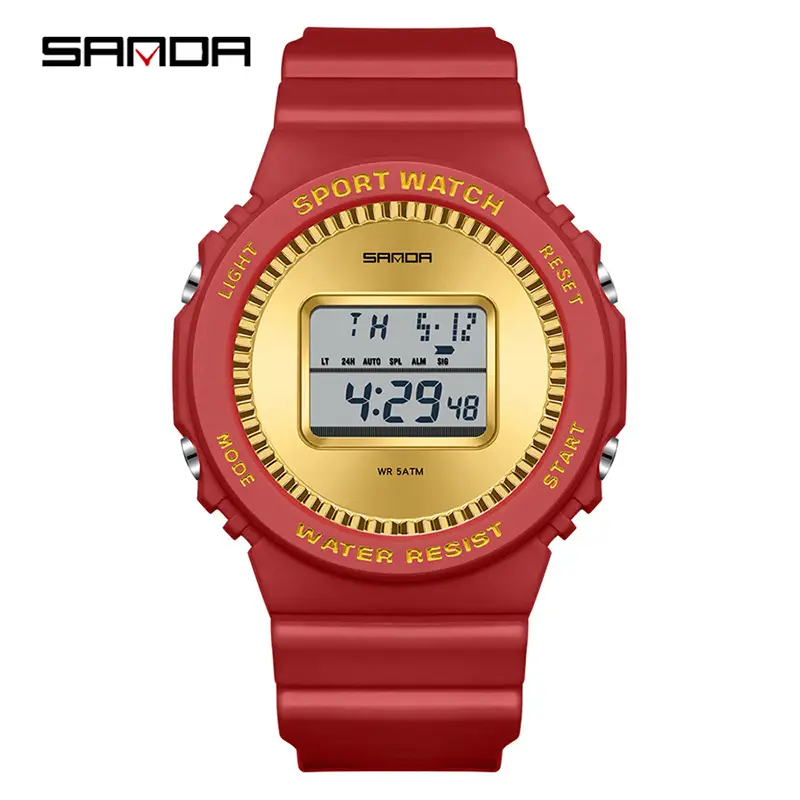 Sanda Digital Watch Black Gold Waterproof Sports Wear