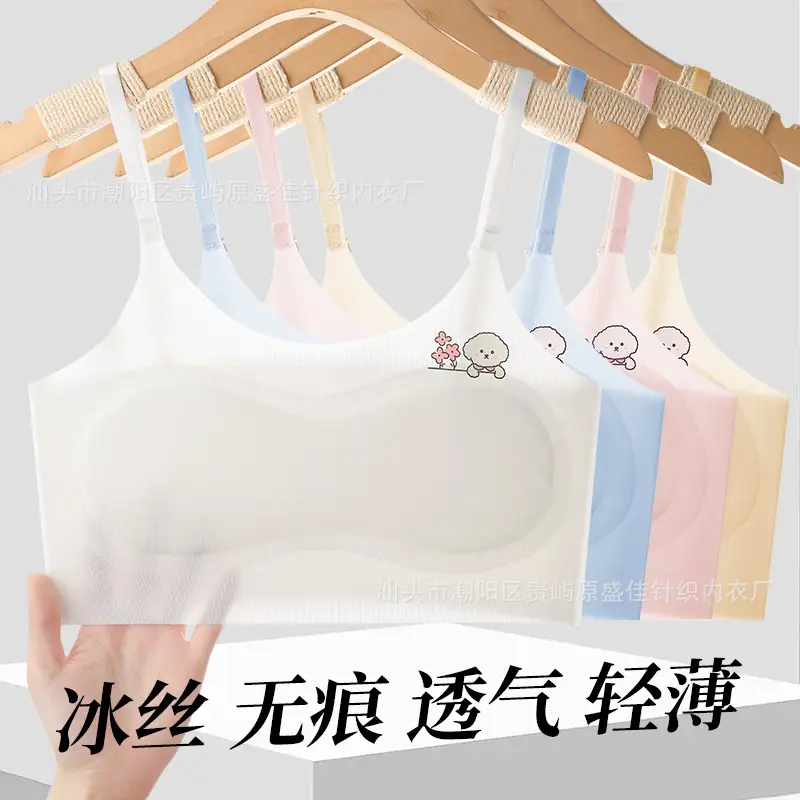Developmental Girls' Underwear Primary School Junior High School Vest Ice Silk Seamless Underwear Girls Adjustable Shoulder Straps Summer Thin Style