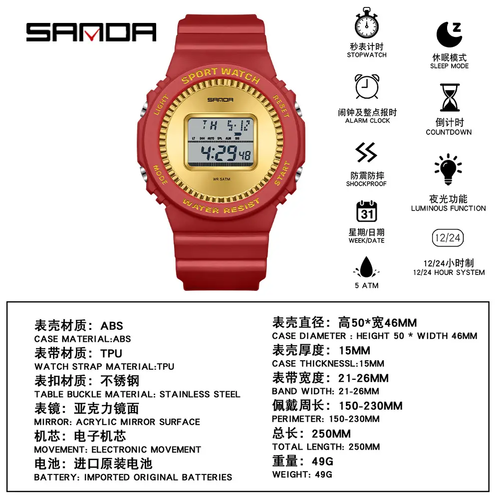 Sanda Waterproof Digital Counting Watch for Men Women Blue - Image 10