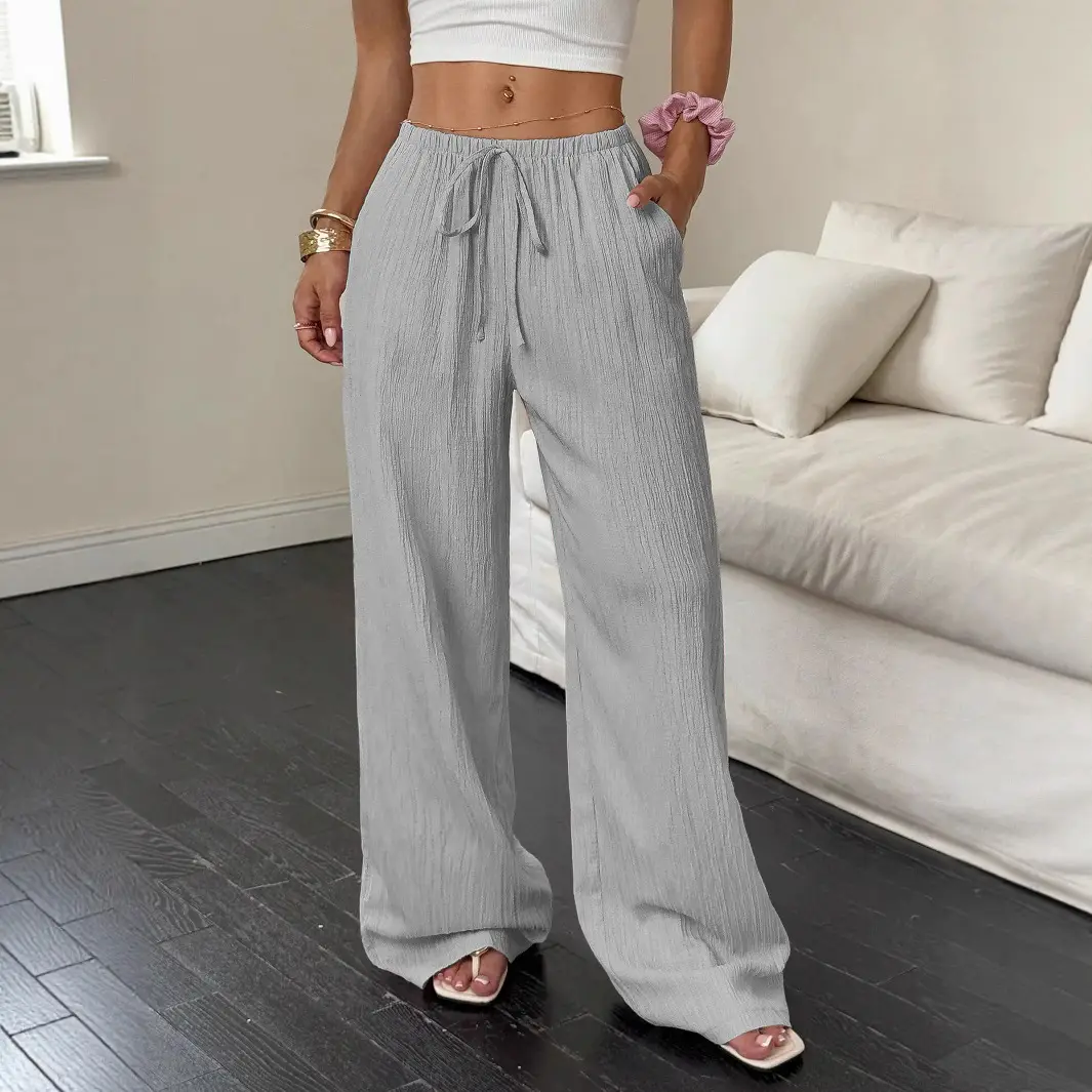 2023 Black Wide Leg Knotted Waist Pants for Women - Image 10