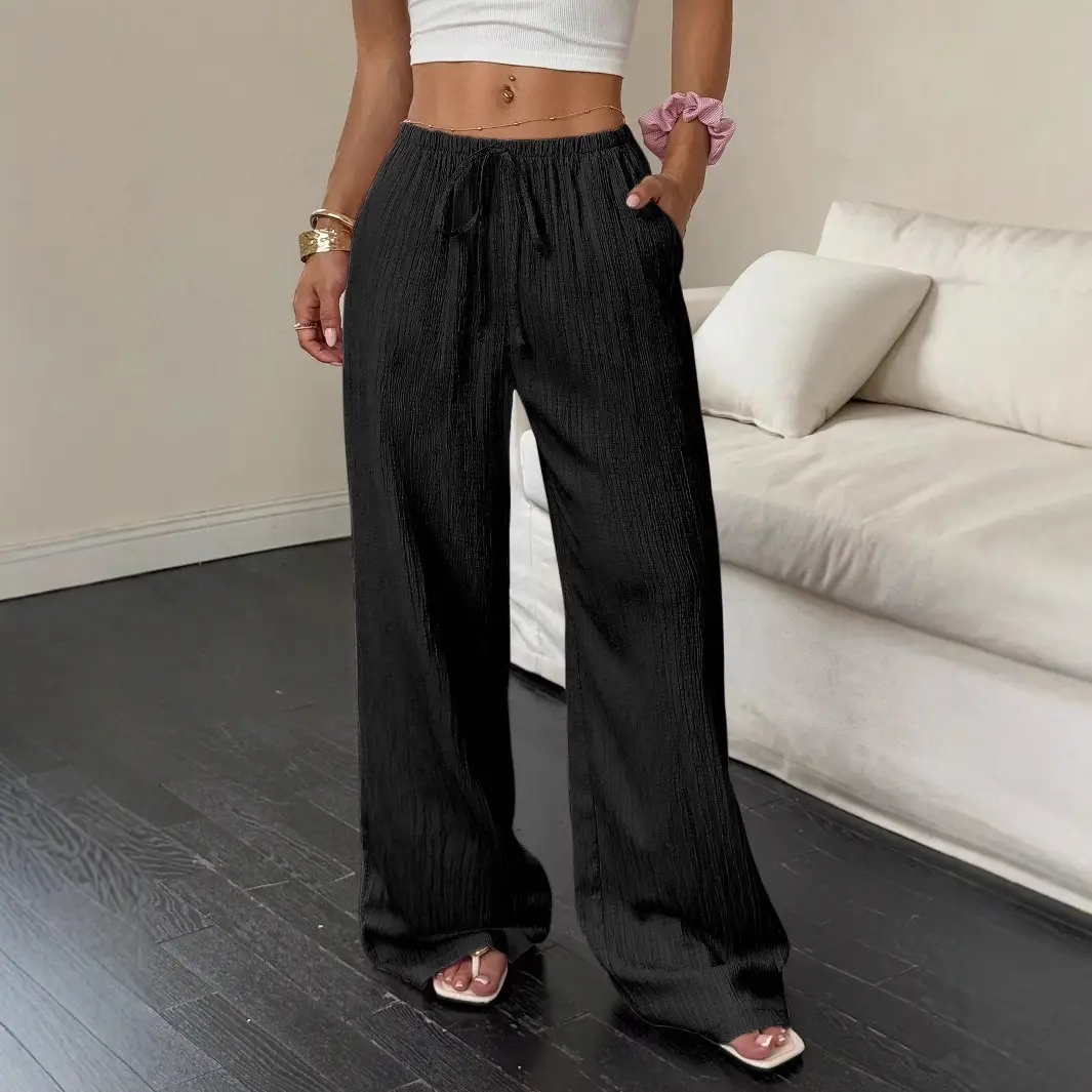2023 Black Wide Leg Knotted Waist Pants for Women - Image 11