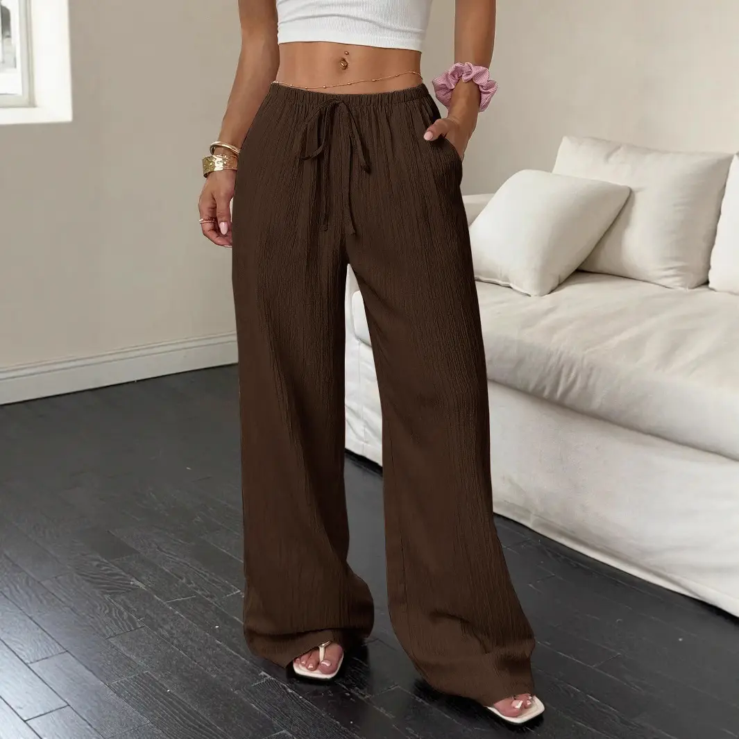 2023 Black Wide Leg Knotted Waist Pants for Women - Image 12