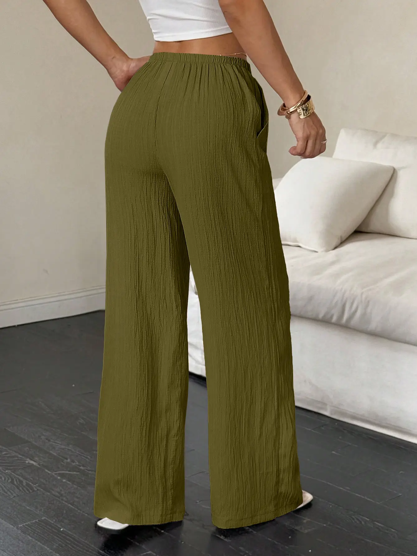 2023 Black Wide Leg Knotted Waist Pants for Women — feature 11