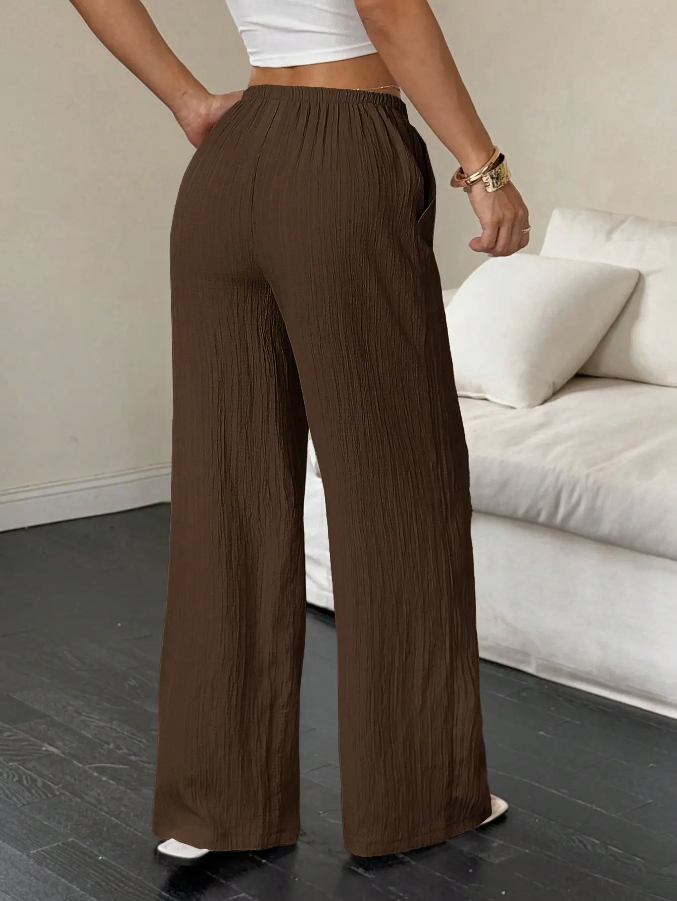 2023 Black Wide Leg Knotted Waist Pants for Women — feature 18