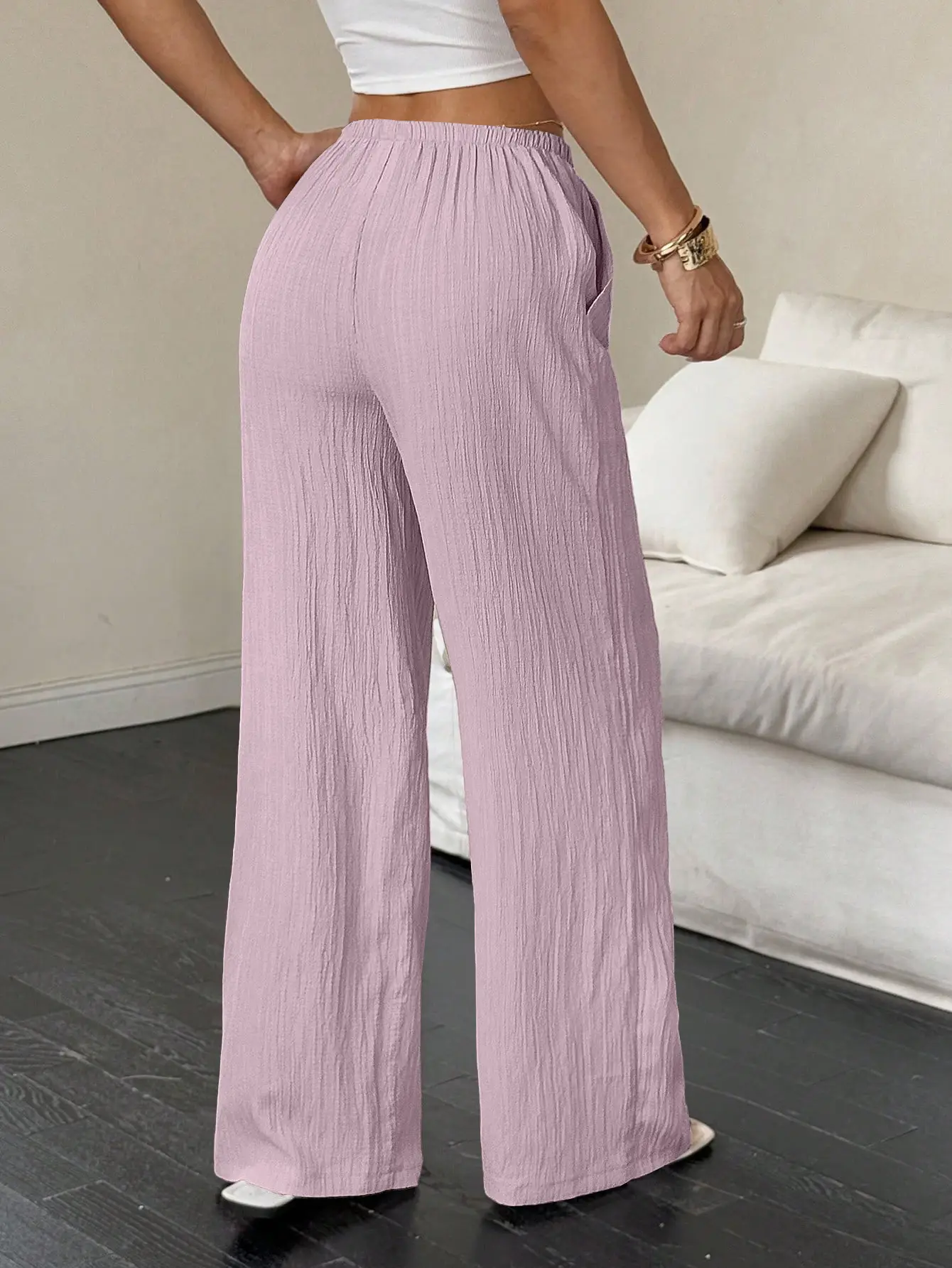 2023 Black Wide Leg Knotted Waist Pants for Women — feature 5