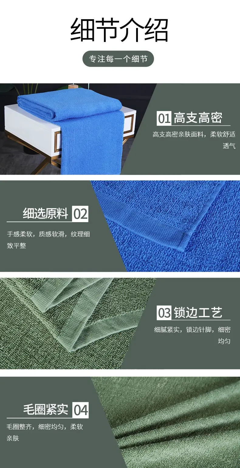 Pure Cotton Bath Towels Dark Blue Military Green Single Bed β feature 13