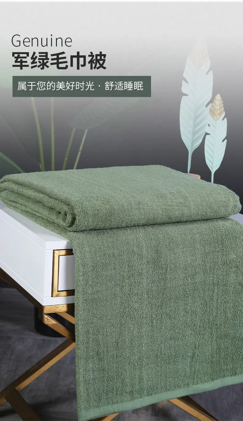 Pure Cotton Bath Towels Dark Blue Military Green Single Bed β feature 7