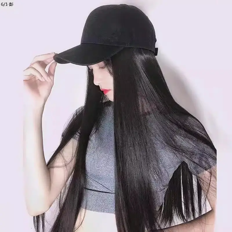 Long Straight Wig for Women Brown Black Summer Hat