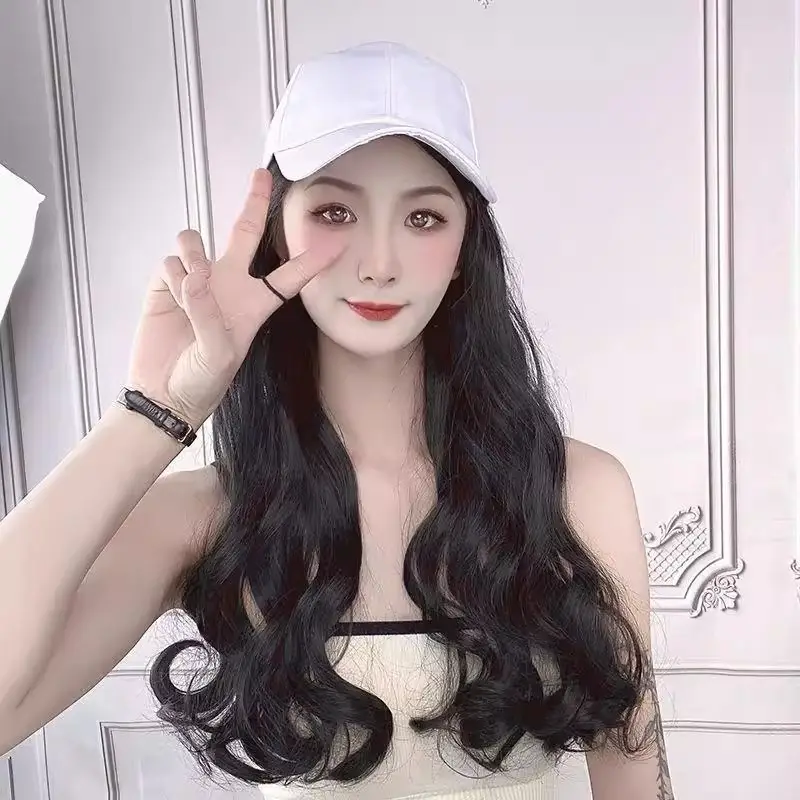Long Straight Wig for Women Brown Black Summer Hat — feature 10