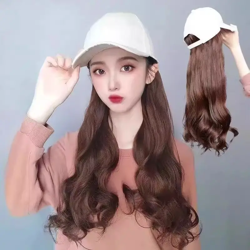 Long Straight Wig for Women Brown Black Summer Hat — feature 13