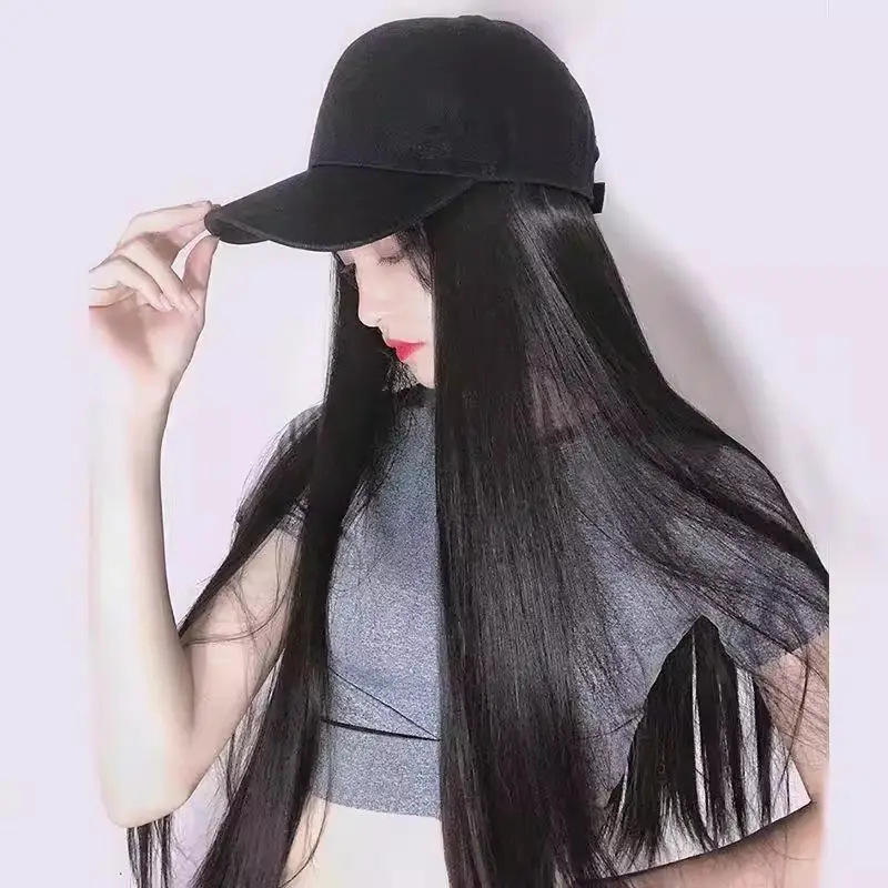 Long Straight Wig for Women Brown Black Summer Hat — feature 14