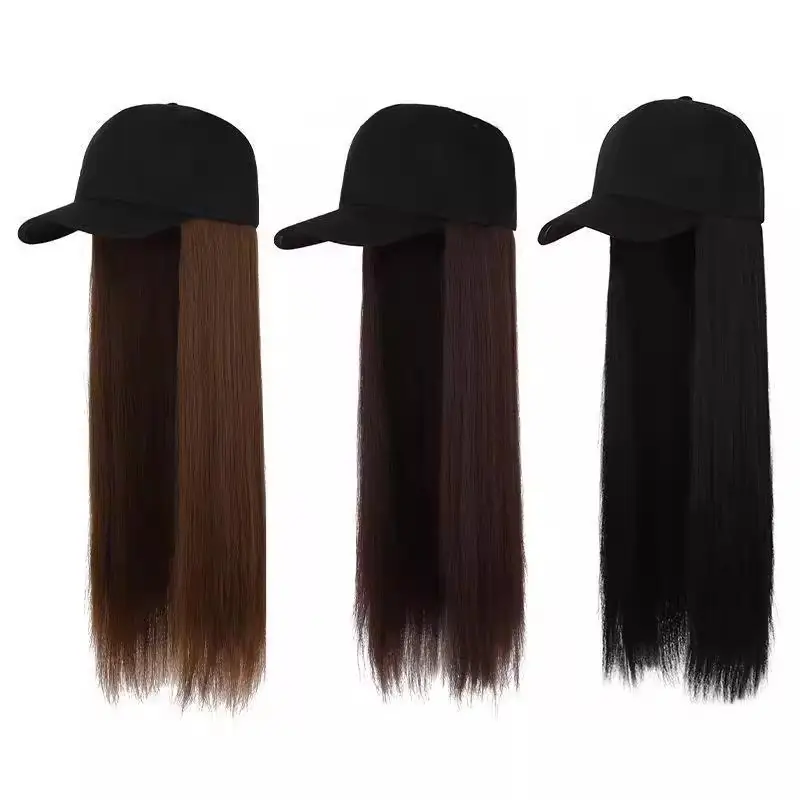 Long Straight Wig for Women Brown Black Summer Hat — feature 7