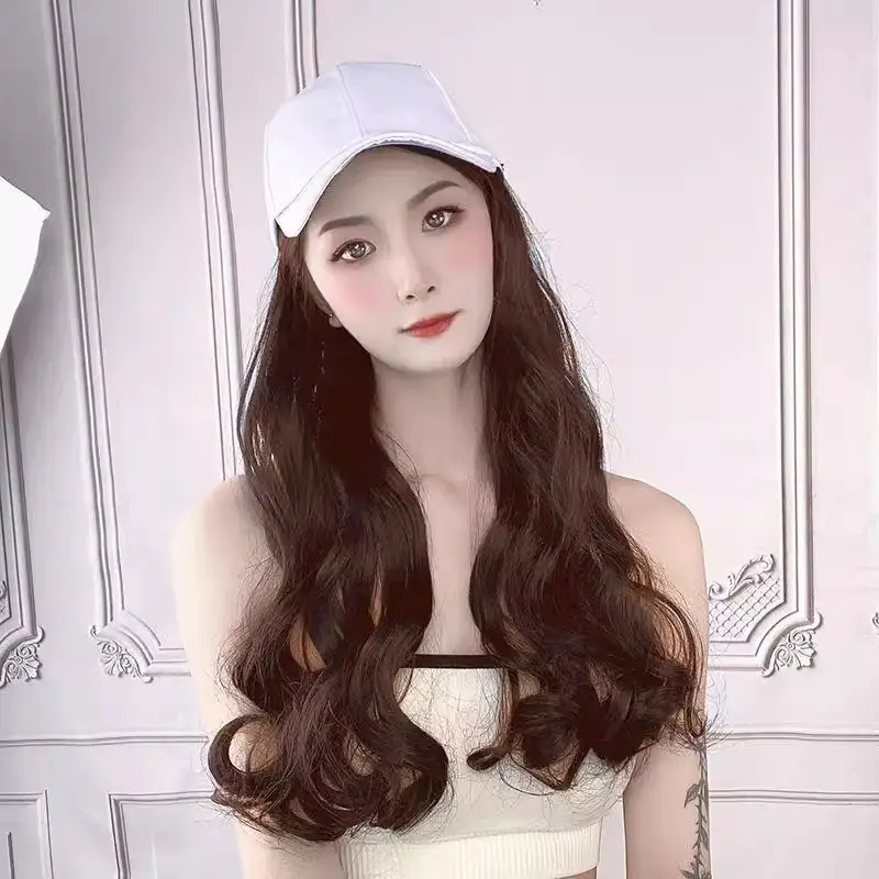 Long Straight Wig for Women Brown Black Summer Hat — feature 9