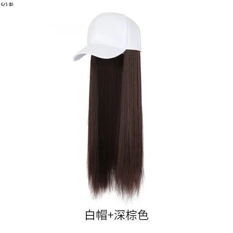 Long Straight Wig for Women Brown Black Summer Hat