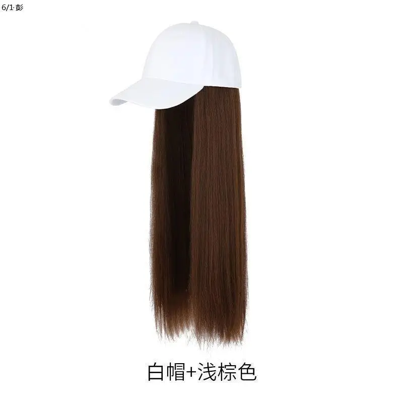 Long Straight Wig for Women Brown Black Summer Hat