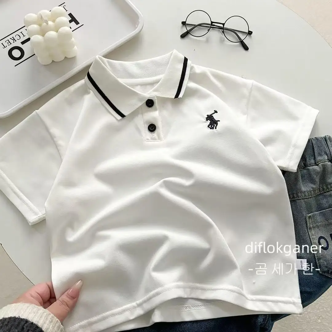 Boys' Black Polo Shirt with White Trim & Logo - Image 5
