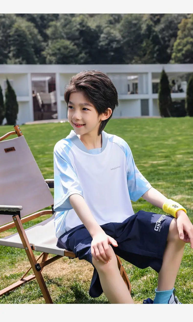 Kids Boys T-Shirt Light Blue Panda 2025 Summer — feature 23