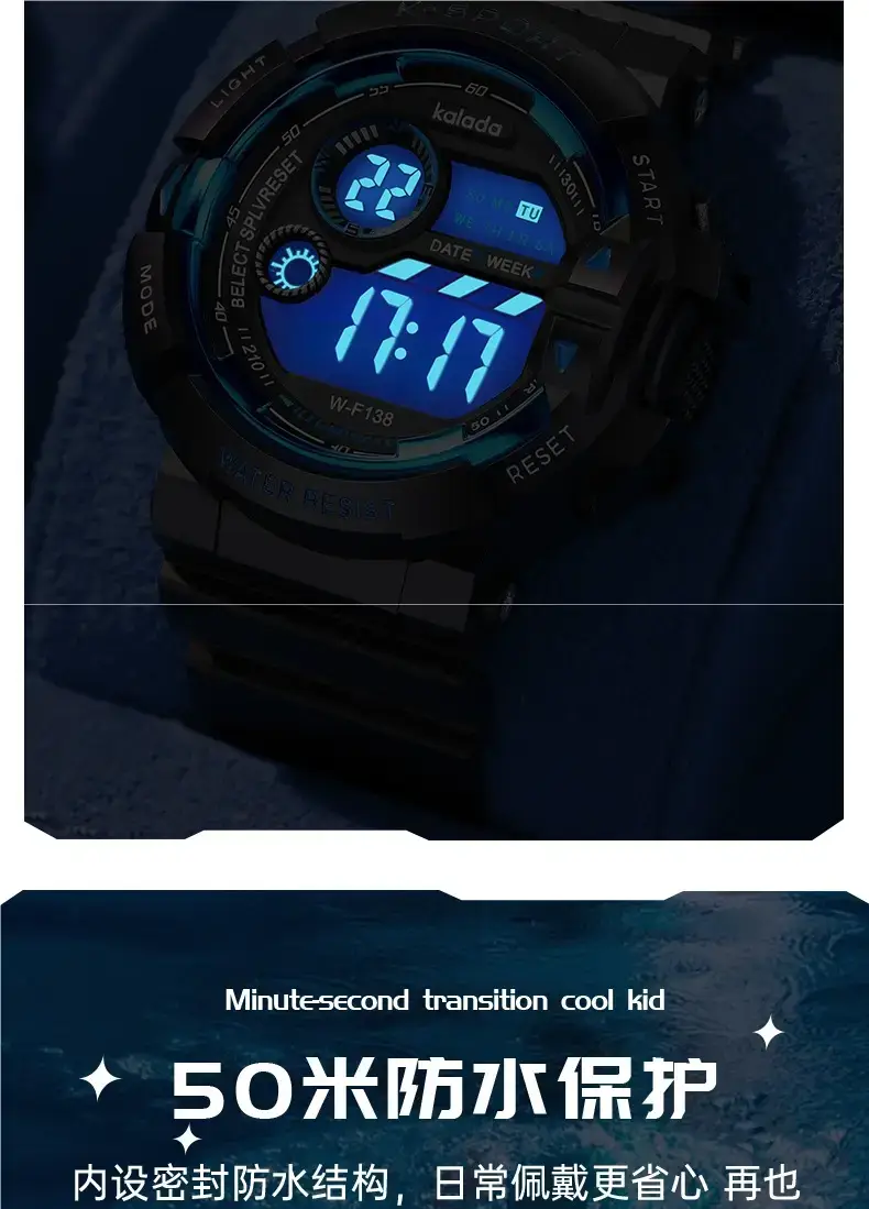 Men's Waterproof Digital Alarm Watch with Blue Light — feature 9