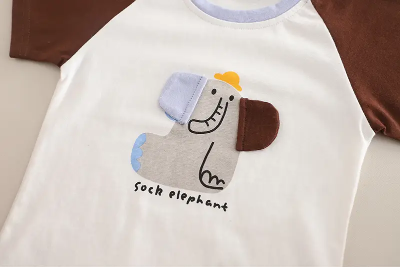 Children Summer Suit Cartoon Raglan Sleeve Thin Short-Sleeved T-Shirt Baby Stripesd Shorts Korean Style Two-Piece Set — feature 6