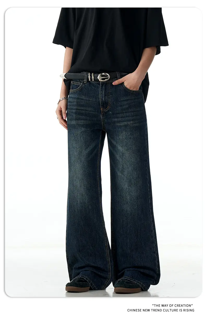 11 Kn American Retro Dark Blue Bootcut Jeans for Men Women — feature 11