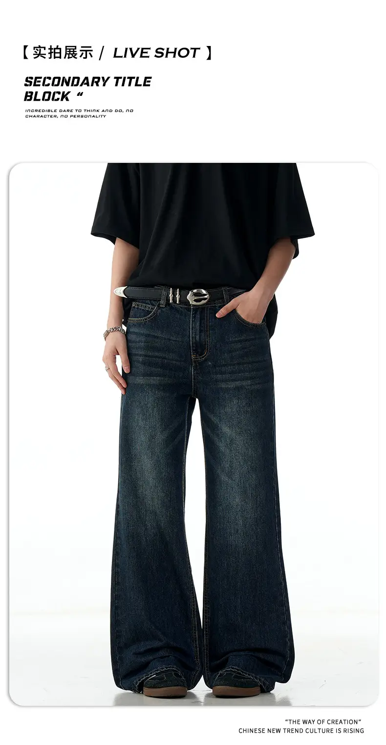 11 Kn American Retro Dark Blue Bootcut Jeans for Men Women — feature 7