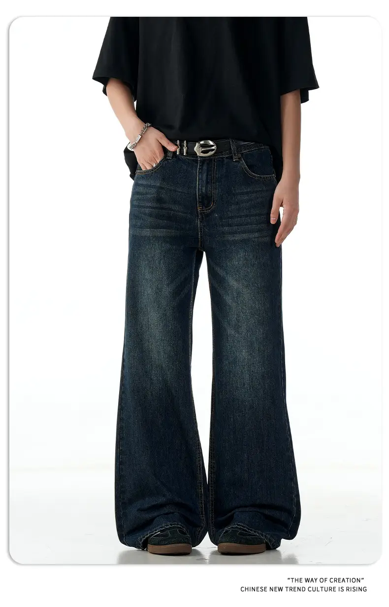 11 Kn American Retro Dark Blue Bootcut Jeans for Men Women — feature 8