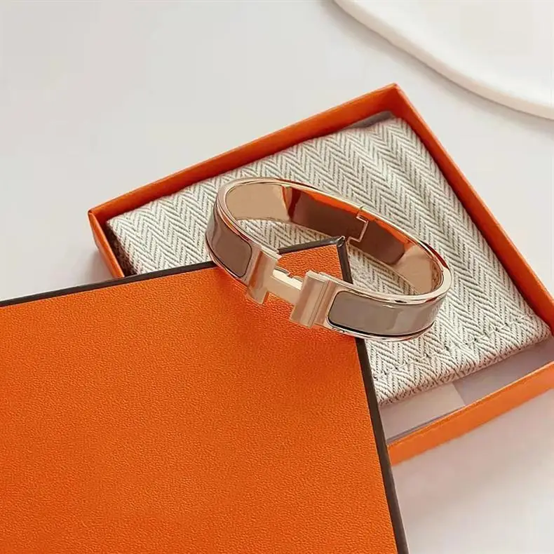 Enamel H Bracelet for Women 18K Rose Gold H Letter Buckle for Men and Women H Wide and Narrow Version Bracelet H Bracelet Internet Celebrity Couple Model