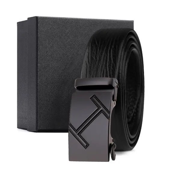Black Genuine Leather Automatic Buckle Belt for Men - Image 24
