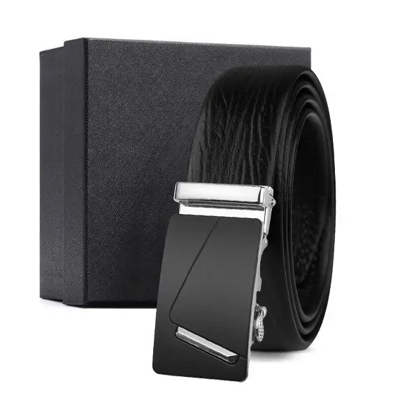 Black Genuine Leather Automatic Buckle Belt for Men - Image 25