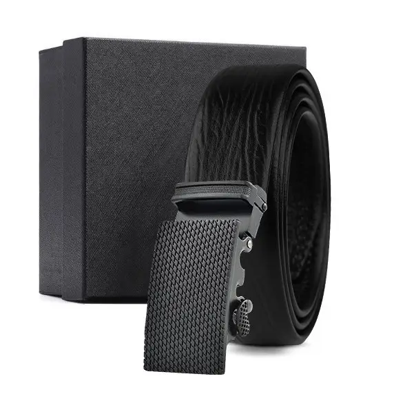 Black Genuine Leather Automatic Buckle Belt for Men - Image 26