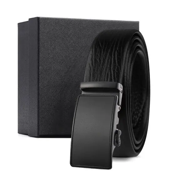 Black Genuine Leather Automatic Buckle Belt for Men - Image 27