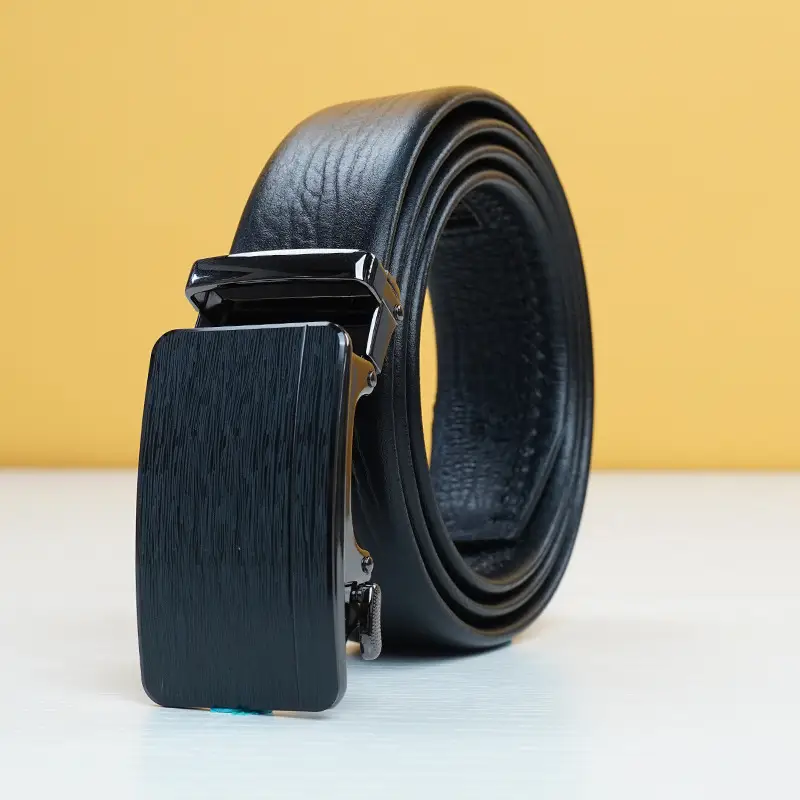 Black Genuine Leather Automatic Buckle Belt for Men — feature 1