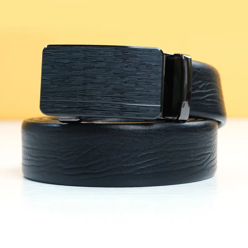 Black Genuine Leather Automatic Buckle Belt for Men — feature 2