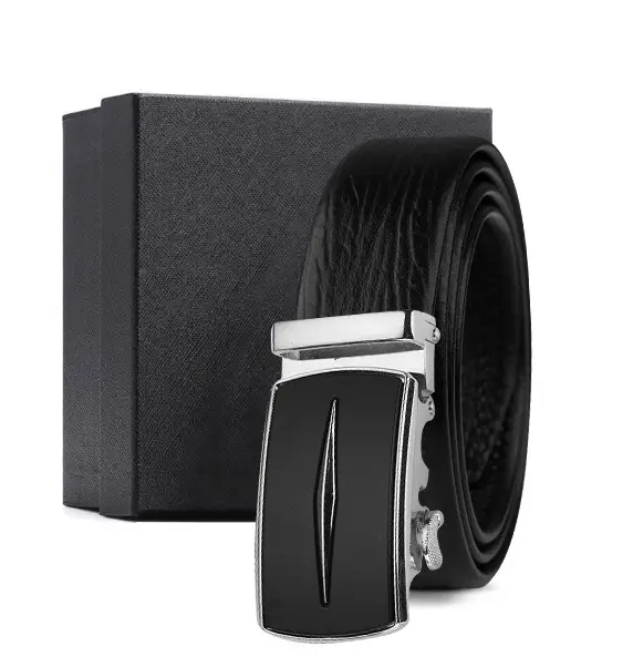 Black Genuine Leather Automatic Buckle Belt for Men — feature 4