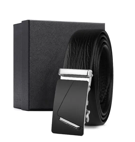 Black Genuine Leather Automatic Buckle Belt for Men - Image 10
