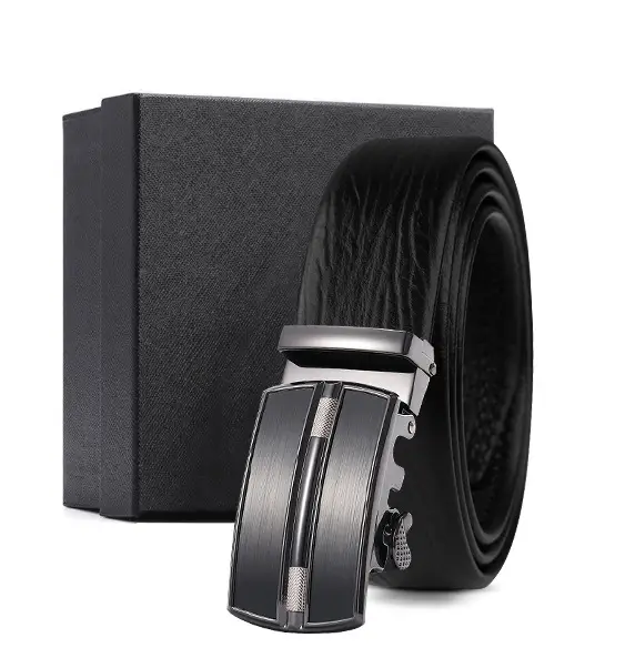 Black Genuine Leather Automatic Buckle Belt for Men - Image 11