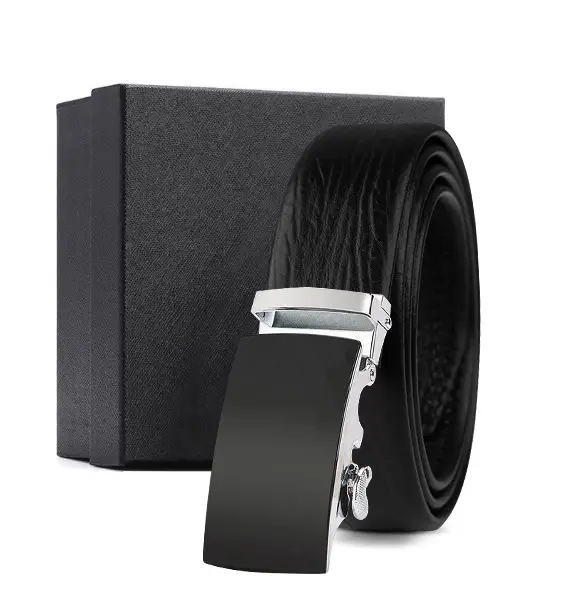 Black Genuine Leather Automatic Buckle Belt for Men - Image 13