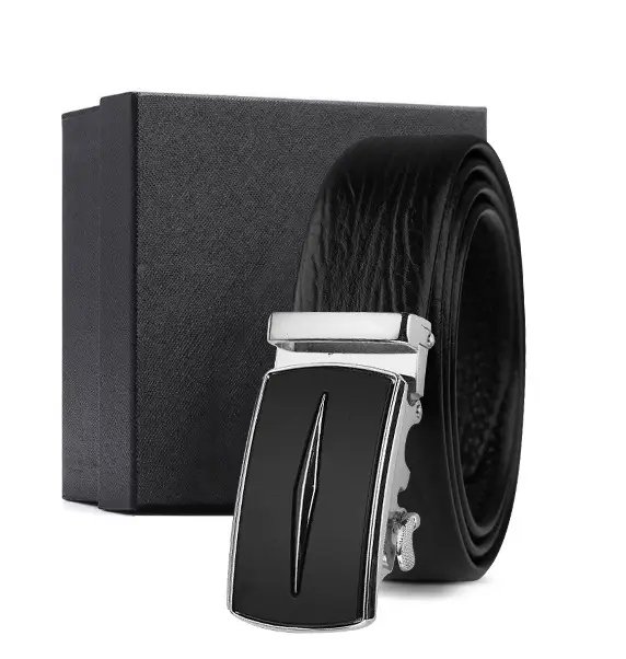 Black Genuine Leather Automatic Buckle Belt for Men - Image 15