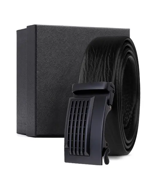 Black Genuine Leather Automatic Buckle Belt for Men - Image 16