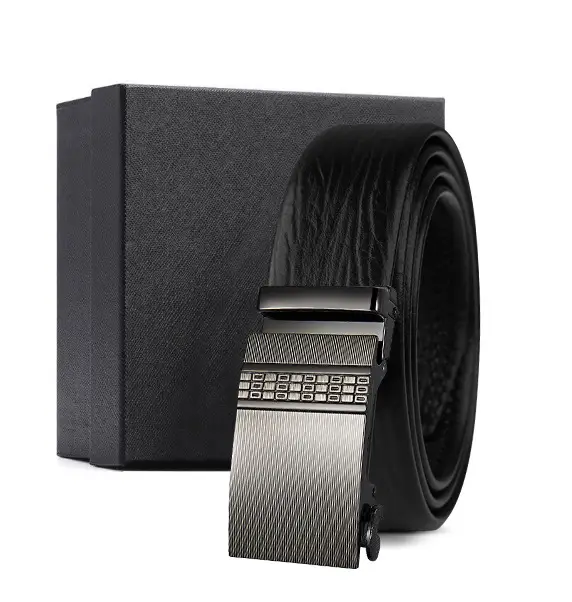 Black Genuine Leather Automatic Buckle Belt for Men - Image 17