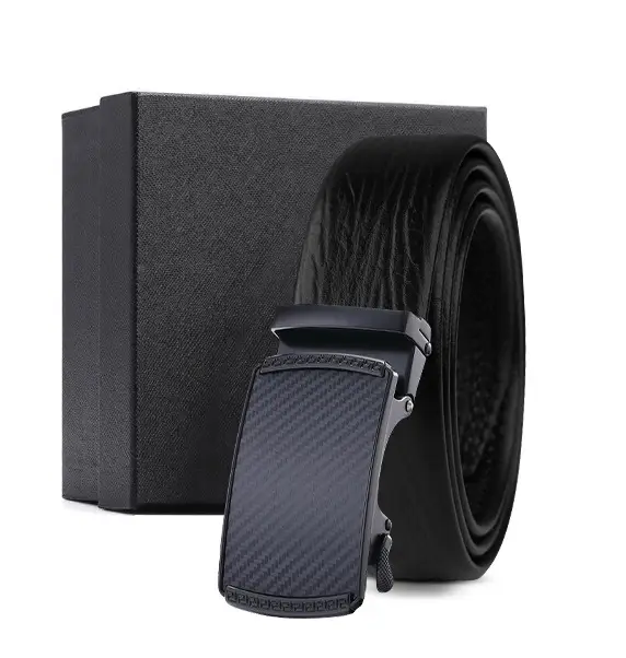 Black Genuine Leather Automatic Buckle Belt for Men - Image 18