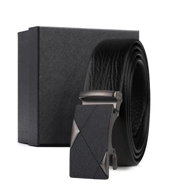 Black Genuine Leather Automatic Buckle Belt for Men - Image 2