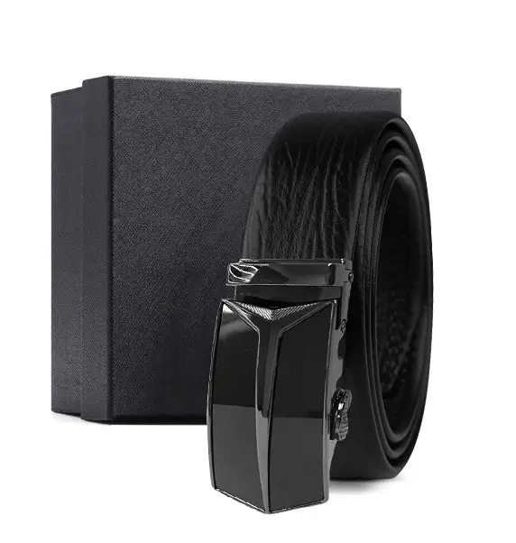Black Genuine Leather Automatic Buckle Belt for Men - Image 21