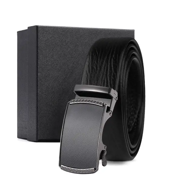 Black Genuine Leather Automatic Buckle Belt for Men - Image 22